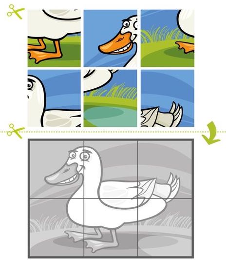 Knip de stukjes uit en kleef ze op de juiste plaats